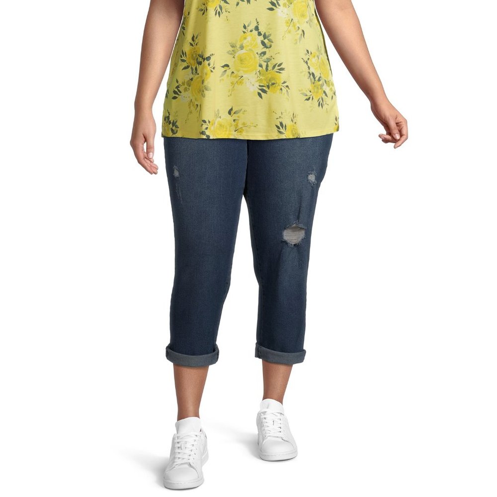 Terra & Sky Womens Plus Size Distressed Dark Wash Boyfriend Jeans 26W  NWT